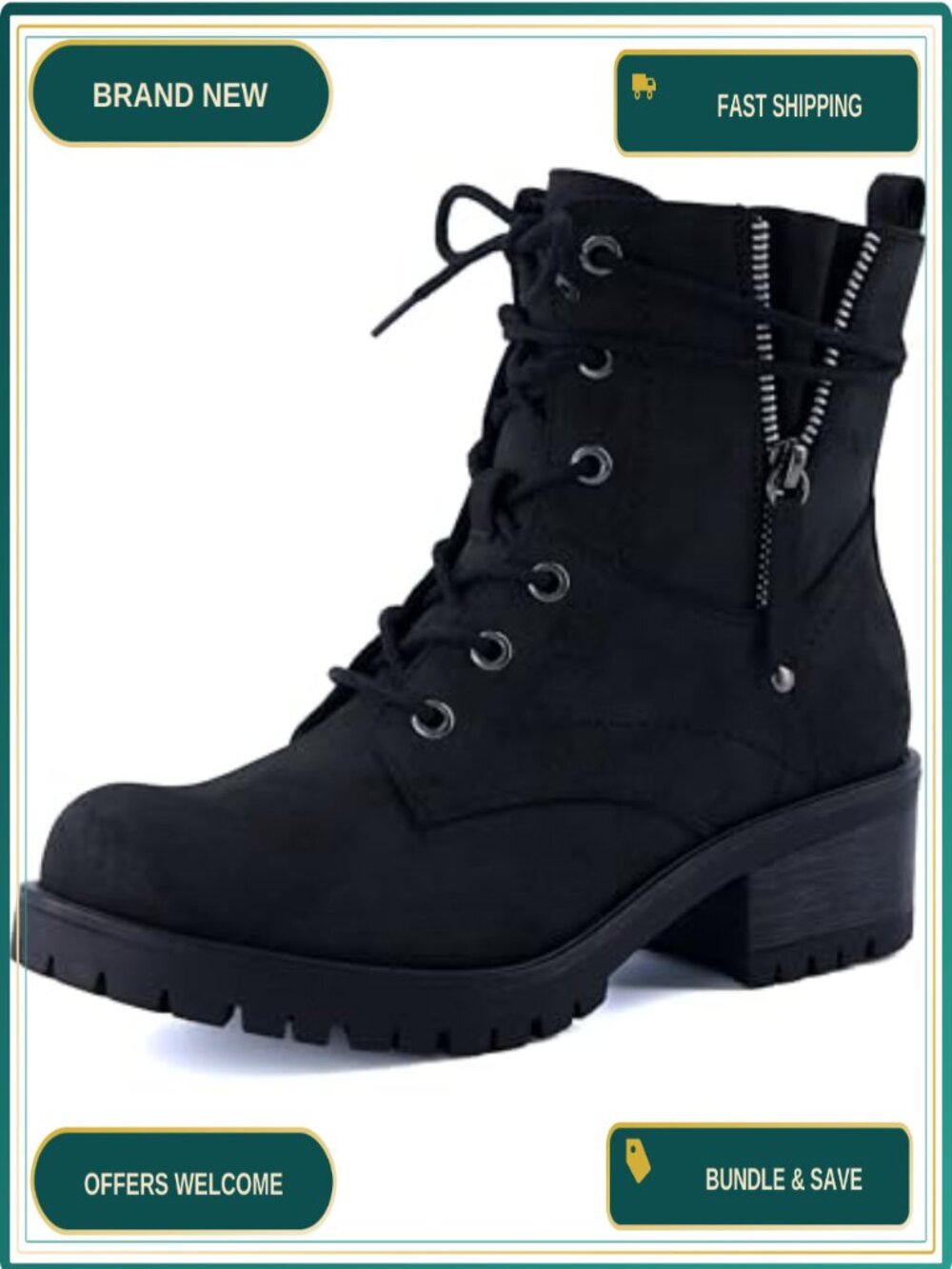 Women's Vegan Nubuck Leather Lace-Up Combat Boots with Memory Foam Insoles